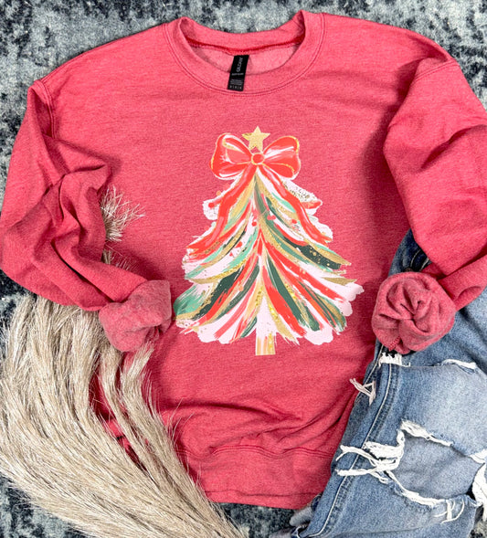 Heather Red Painted Tree Crewneck Sweatshirt