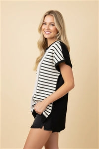Black & White Striped Colorblock Top