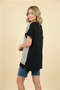 Black & White Striped Colorblock Top