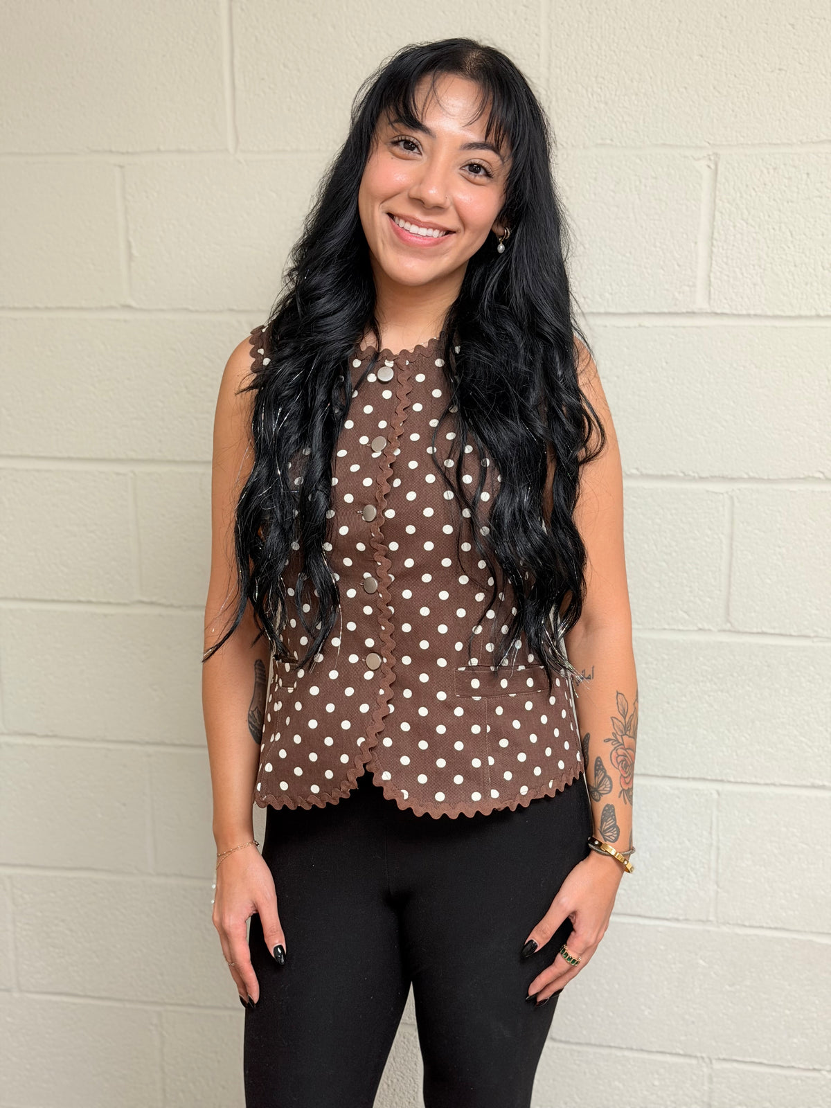 Brown Polka Dot Twill Vest