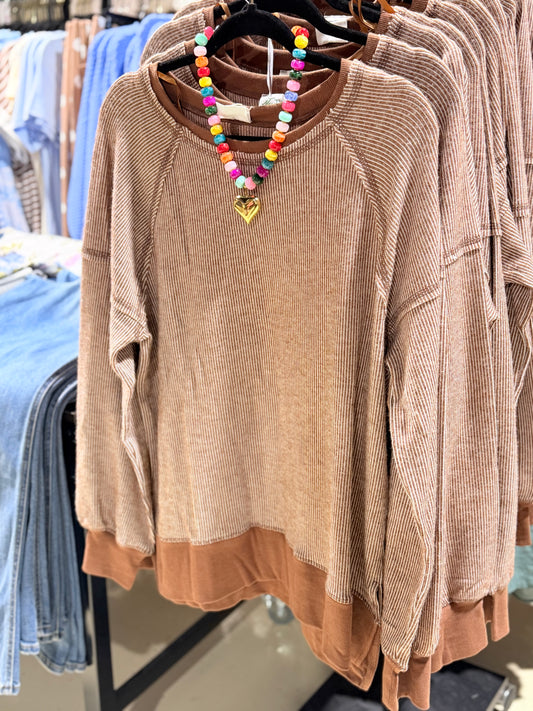 Camel Ribbed Thermal Sweater