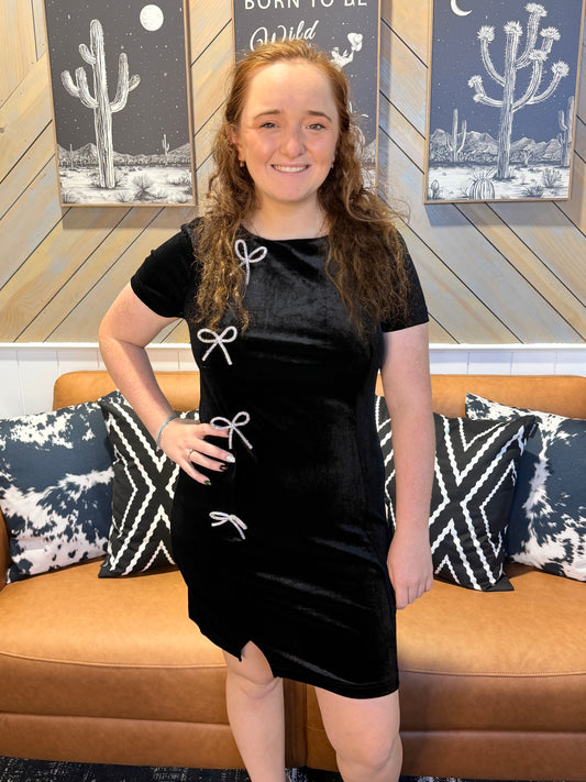 Black Velvet Sequin Bow Dress