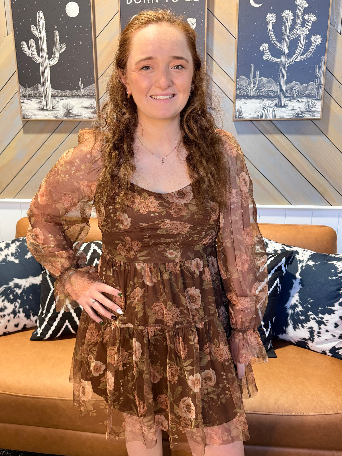 Brown Floral Chiffon Corset Dress
