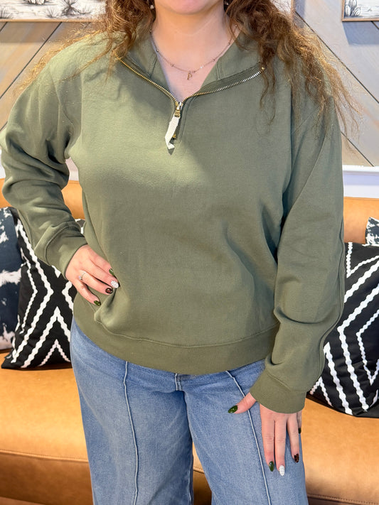 Light Olive Quarter Zip Pullover