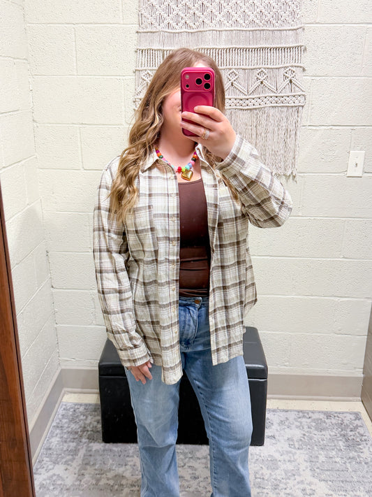 Mocha Plaid Button Down Shirt