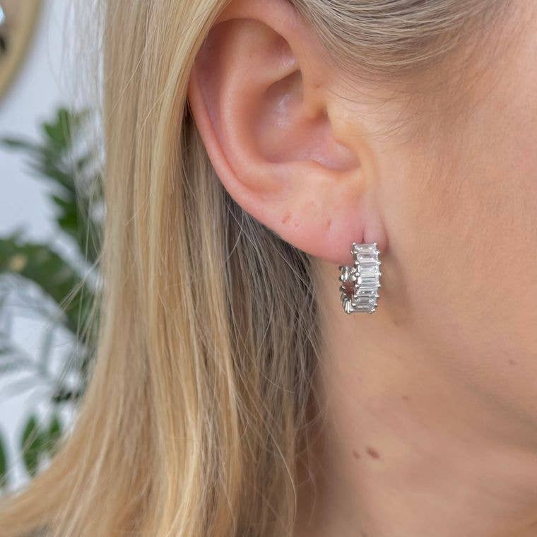 Esther Silver Crystal Hoops