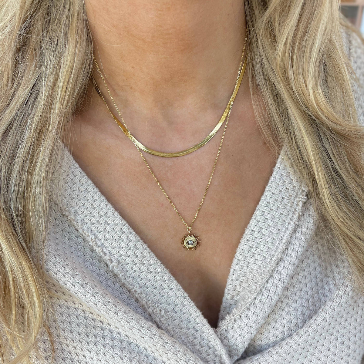 Gold Herringbone Necklaces: Wide 5MM
