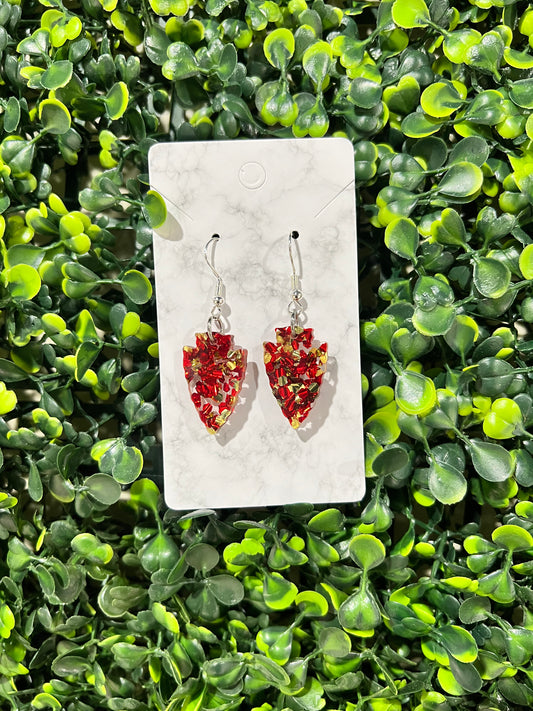 Red + Gold Petite Arrowhead Dangle Earrings