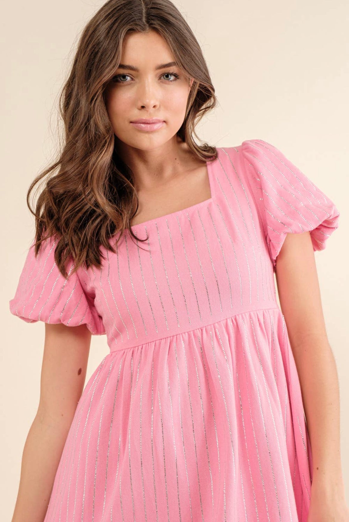 Pink Jolene Denim + Rhinestone Dress