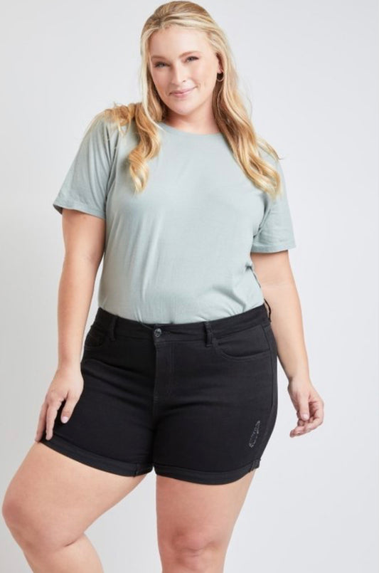 YMI Brandi Curvy Black Cuffed Shorts