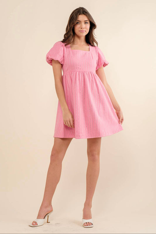 Pink Jolene Denim + Rhinestone Dress