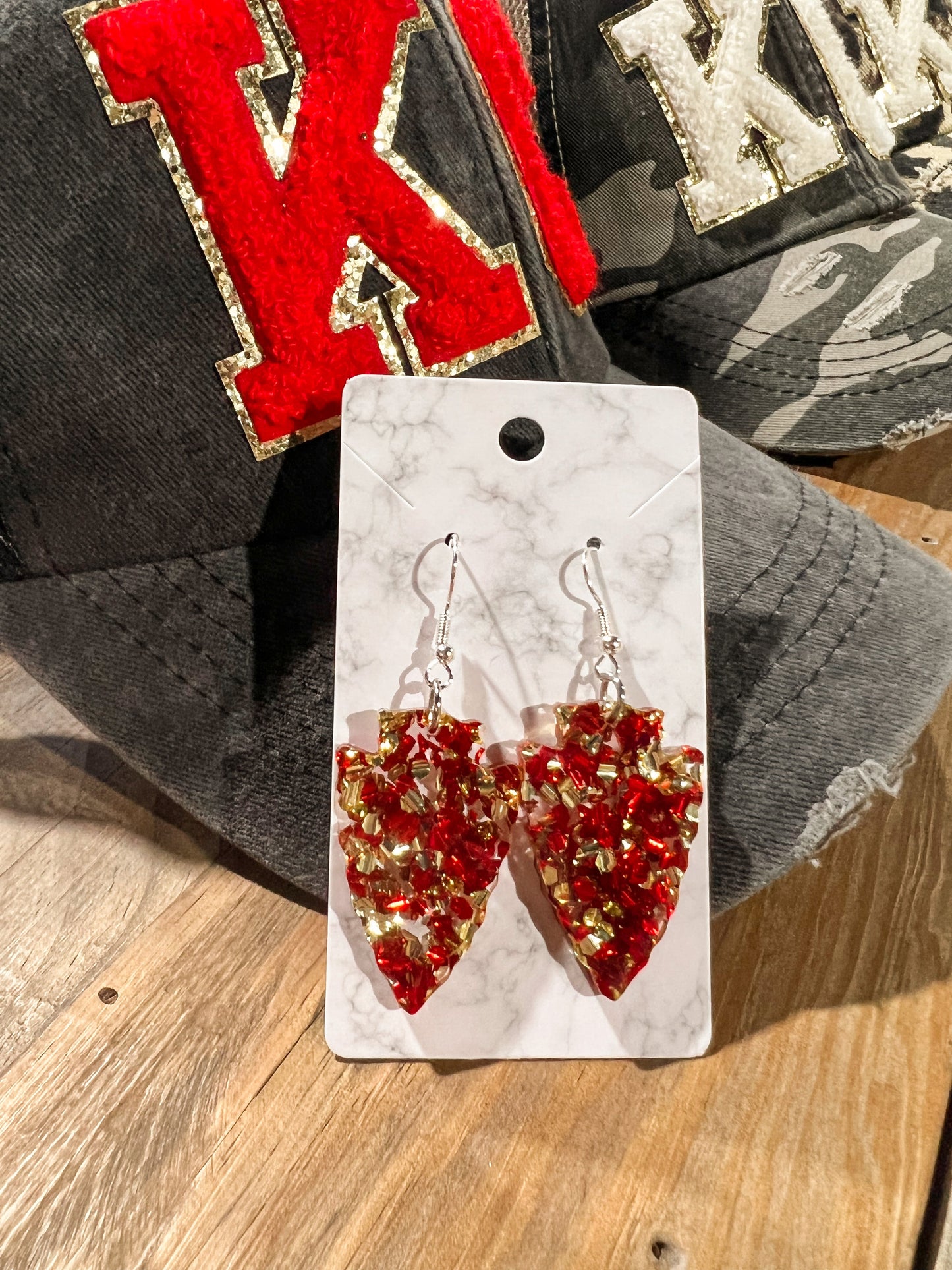 Red + Gold Arrowhead Dangle Earrings