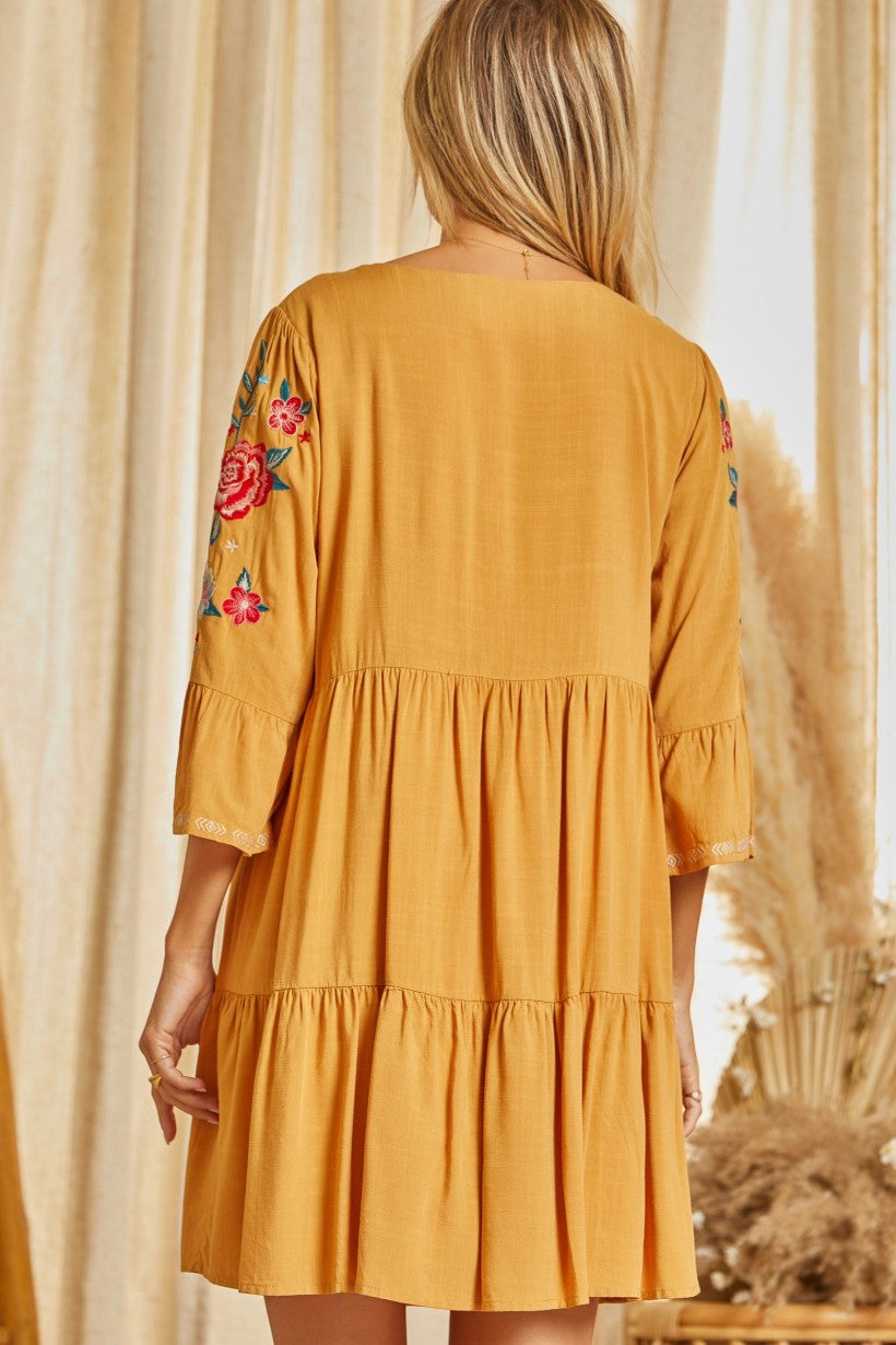 Marigold Embroidered Floral Dress