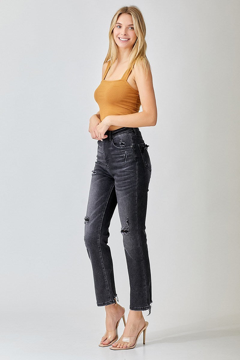 Risen Maddie High-Rise Black Straight Leg Jeans