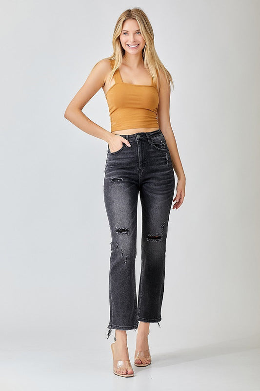 Risen Maddie High-Rise Black Straight Leg Jeans