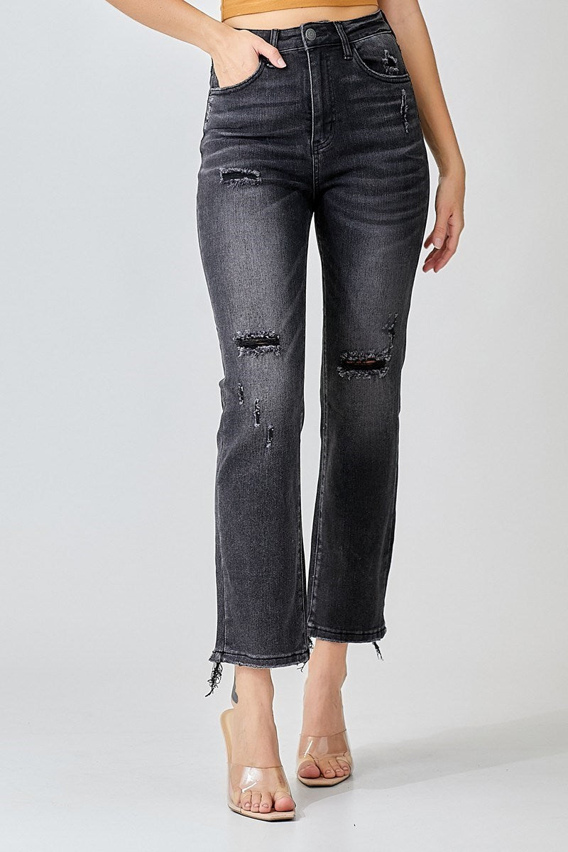 Risen Maddie High-Rise Black Straight Leg Jeans
