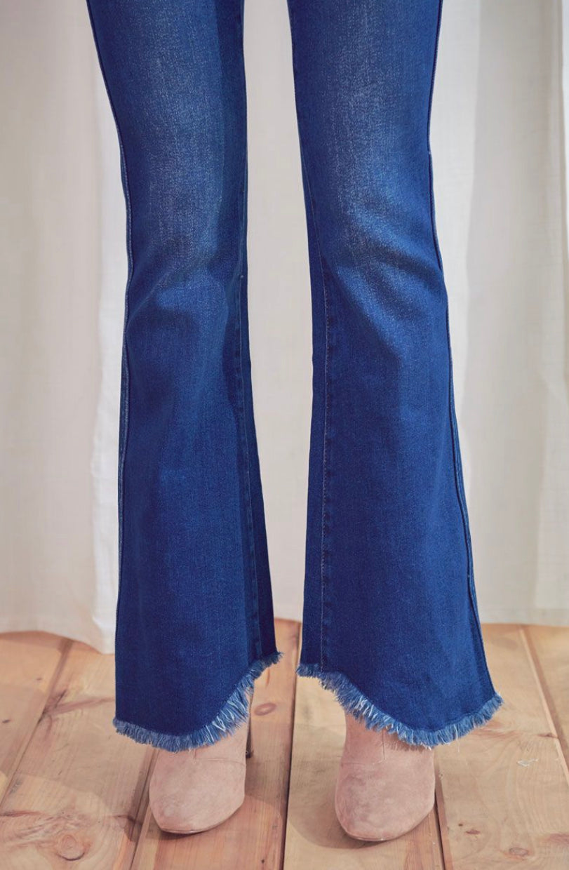 SIZE 1/24 Kan Can Loretta High-Rise Frayed Hem Flare Jeans
