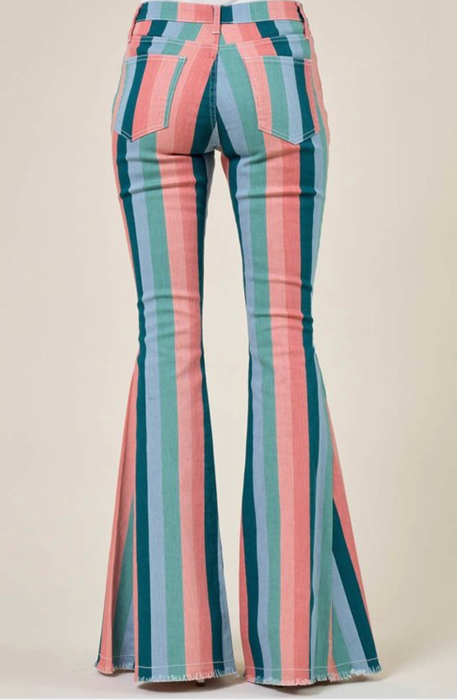 SMALL (Fits 0/2) Coral Stripe Mid-Rise Flare Jeans