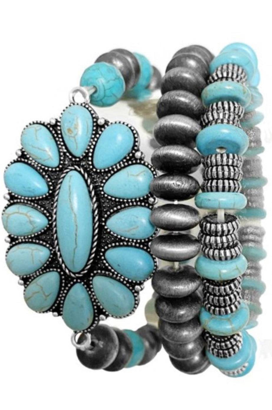 Turquoise Concho Multi-Strand Stretch Bracelet