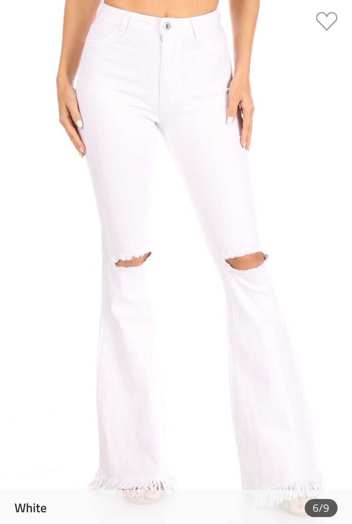 White High-Rise Distressed Flare Jeans