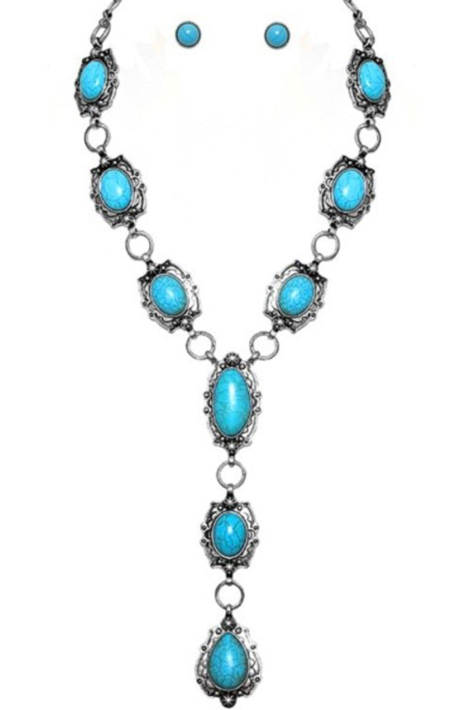 Turquoise Lariat Necklace + Stud Set